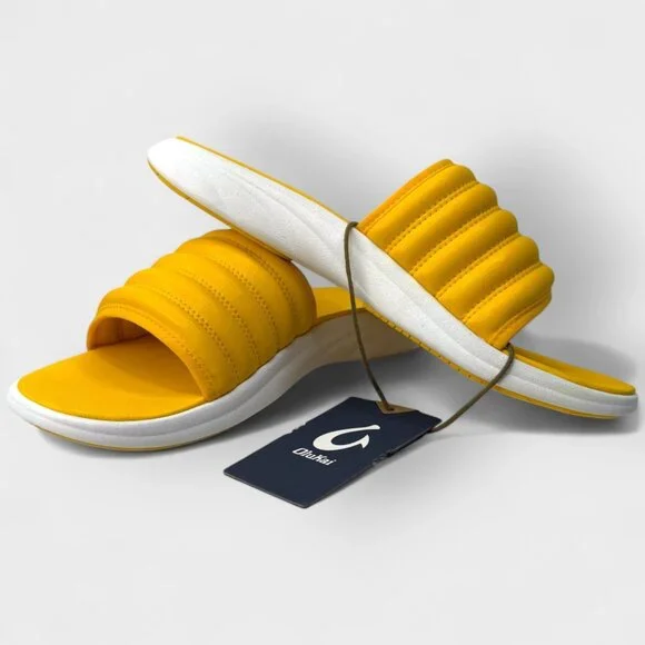 OluKai Komo Slide Sandals Yellow Hibiscus Men's Size 10 NWT No Box Lightweight - Picture 6 of 11